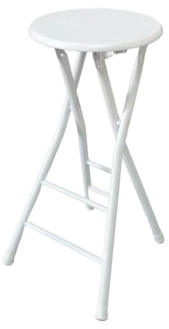 Sgabello alto pieghevole da bar senza schienale, portatile, rotondo, con poggiapiedi, ideale per bancone, campeggio, sala giochi, uso adulto, bianco, 80 cm