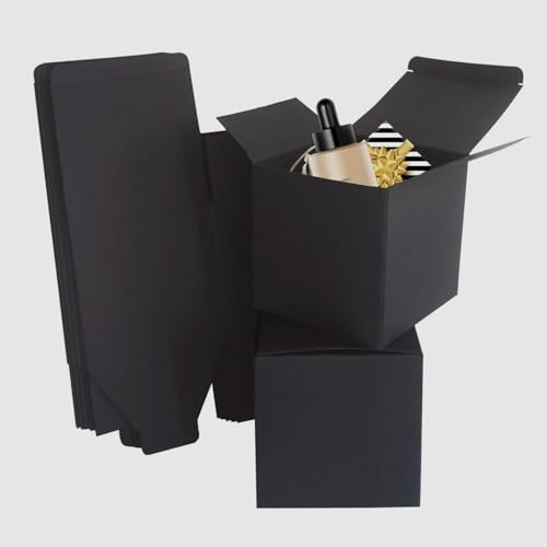 15 Stück Geschenkboxen Kraftpapier, Karton Schachteln 10 x 10 x 10 cm, Pappschachteln mit Deckel, Geschenkboxen Kraftpapier für Party, Geburtstag, Schwarz