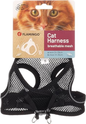 katzengeschirr - Step&Go Berta schwarz S - 24-29 cm / 31-35 cm - Nylon mit atmungsaktivem mesh und reflektierenden Streifen