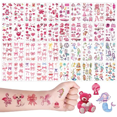 Tattoo, 40 ark med 200+ tillfälliga barntatueringar för flickor – hudvänlig och säker presentpåse-fyllning på barnfödelsedagar och fester