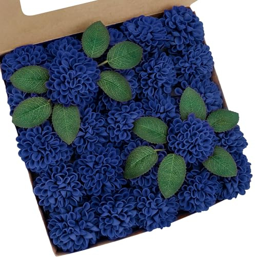 partiazy Artificial Dahlia Flowers, 25pcs Blue Fake Rose for Arrangements | Real Touch Artificial Rose Flowers with Stem for Centerpieces DIY Wedding Bouquets Home Party Bridal Shower Decorations