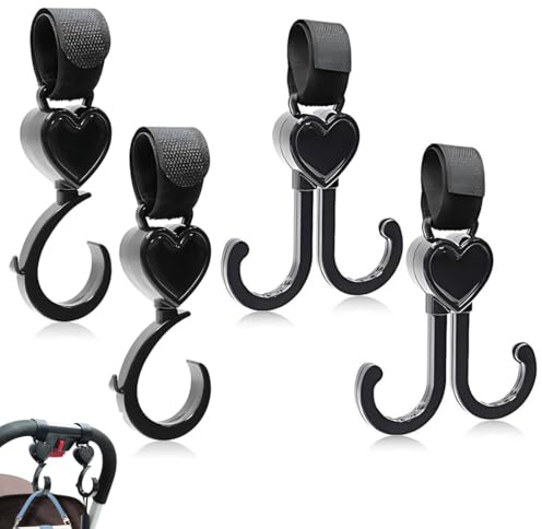 4 Pezzi Ganci per Passeggino, Ganci Porta Borse Leggere, Cinghia in Nylon, Chiusura a Clip, Nero, Accessorio Universale per Carrozzina