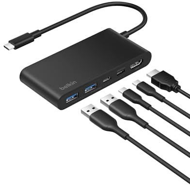 Belkin USB C Hub, 5-Port Hub With 4K HDMI Display @ 60Hz, 100W Power Delivery, Fast Data Transfer 5Gbps, USB C Multiport Adapter for iPad Pro, Chromebook & More, MacBook Accessories with HDMI 2.0 port