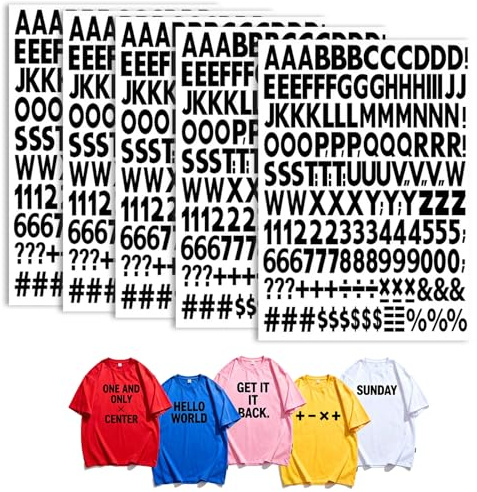 5 Sheets Buchstaben und Zahlen zum Aufbügeln Bügelbilder Schwarz 600 Stück Alphanumerischer Symbolen 2,5 cm Selbst Gestalten für Kleidung T-Shirt DIY Craft