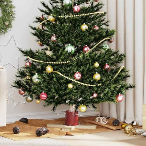 Supporto per Albero di Natale Rosso in Legno Massello di Pino, Design Moderno, Base Stabile, Adatto per Alberi Veri, Uso Interno/Esterno, 50 x 50 x 16 cm, Capacità Fino a 13 cm di Diametro del Tronco