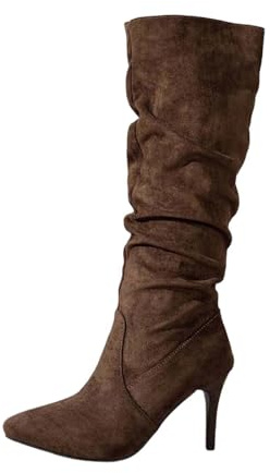 Generisch Stivali da donna da donna alti con tacco alto a punta in pelle scamosciata Slouchy Boots invernali eleganti tacchi alti stretch comode chic scarpe 37