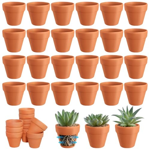 Set da 24 Vasi in Terracotta da 5,5 cm con Foro di Drenaggio, Mini Vasi Riutilizzabili Ideali per Piante da Interno ed Esterno, Perfetti per Fiori, Suculente e Orchidee
