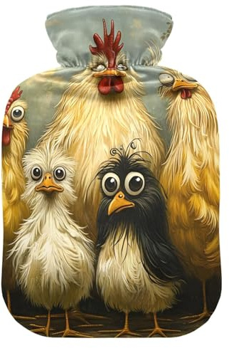 Wärmflasche mit weichem Bezug, Hand- und Fußwärmer, lustige Hühner, Wärmbeutel zur Schmerzlinderung, Größe M