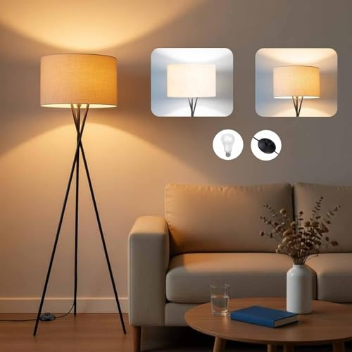 YSGUYILT Lampada da Terra Treppiede in Metallo Lampade da Terra Dimmerabile con E27 12W Lampadina 2 Colori Dimmerabili per Soggiorno Camera Ufficio