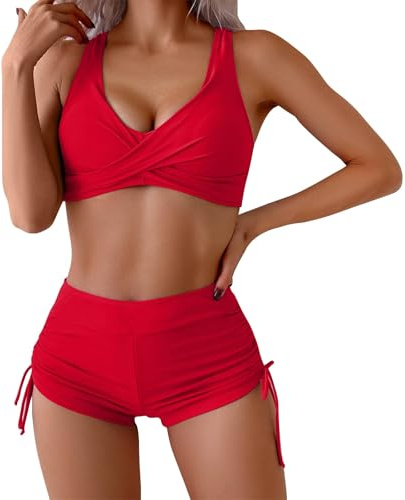 Conjunto de bikini de cintura alta con control de abdomen para mujer, traje de baño de dos piezas con pantalones cortos, trajes de baño para mujer, traje de baño de playa
