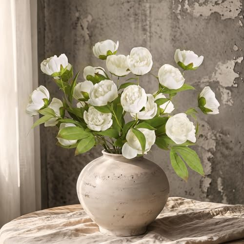 Homcomodar 6 Bündel Pfingstrosen Kunstblumen wie Echt 68 cm Weiße Kunstblumen Pfingstrose Realistische Künstliche Blumen für Vasen Hochzeit Party Tischdekoration DIY Blumenarrangement Zuhause Deko
