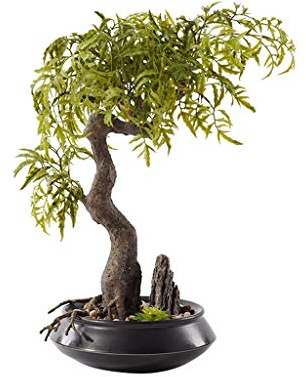 Konstgjorda växter Kinesisk Zen Konstgjord grön växt, Konstgjord Bonsai Keramik Blomkruka, Gås Mjuk Sten Vadderad Veranda Gang Kombination