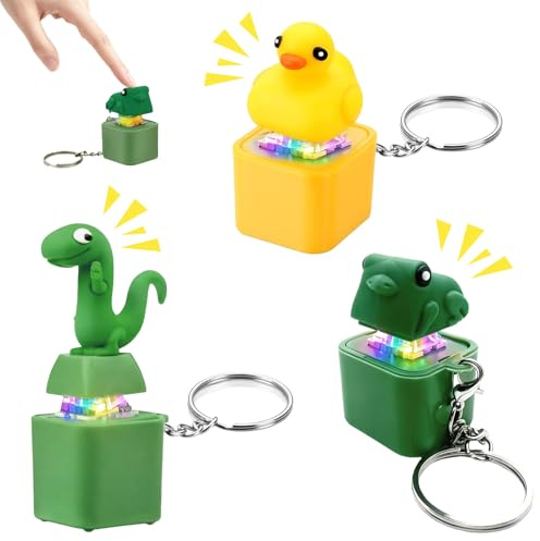 3 PCS Clavier Anti Stress Porte-clés Anti-Stress, Jouet Portable Anti-anxiété, Sonore en Forme Son Amusant, Clicker pour Clavier Qui Cancane pour Adultes et Enfants(Canard/Grenouille/Lézard)