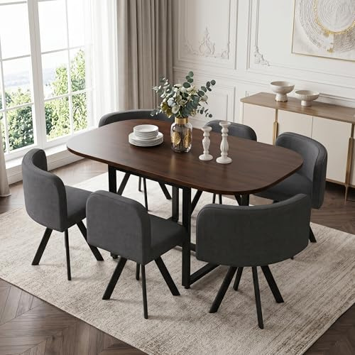 FammyLoft Essgruppe mit 6 Stühlen, Esstisch Set mit Tischplatte(140 x 90cm)