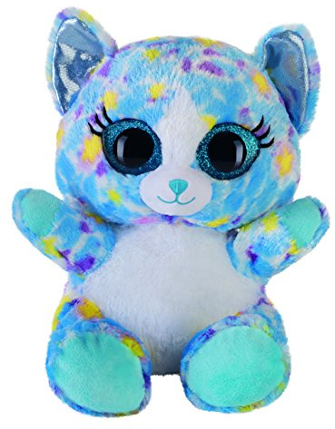 Bauer Spielwaren Blickfänger Glitter Lashy Katze Plüschtier: Kuscheltier mit Glitzer-Katzen-Augen, ideal auch als Smartphone-Halter, 20 cm, blau-bunt (14245)