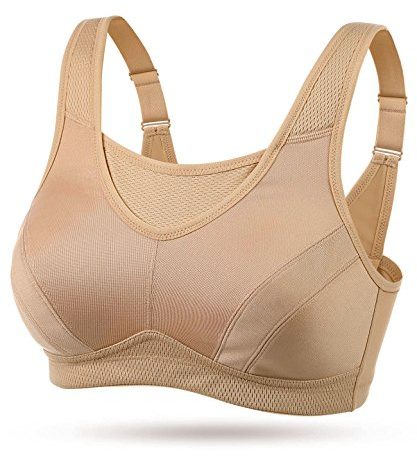 Wingslove Soutien-Gorge Brassiere Sport Femme Grande Taille Impact Elevé sans Armature Non Rembourré Brassière Sport (Beige, 110C)
