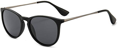 SUNGAIT Vintage round sunglasses for men and women classic retro style, 01 Black Frame (Matte Finish)/Polarized Grey Lens
