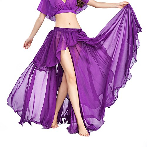 ROTAL SMEELA Maxirock Bauchtanz Sexy Performance Chiffon Teilt Großer Swing Rock Kostüm Tanz Kleidung Lang Damen Trainings Kleidung