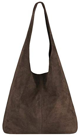 OBC Made IN Italy Damen Leder Hand-Tasche METALLIC Shopper Schultertasche Hobo-Bag Henkeltasche Beuteltasche Silber