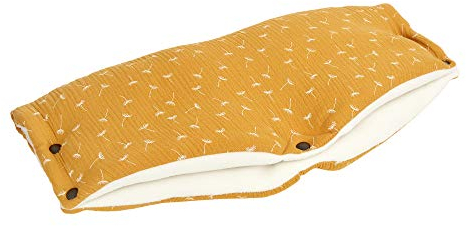 KraftKids Kinderwagenmuff in Musselin gelb Pusteblumen, Kinderwagen Handschuhe Breite 48 cm Tiefe 23 cm, Buggy Handwärmer mit Liebe handgefertigt in der EU