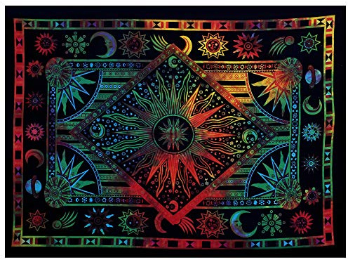THE ART BOX Indie Wandteppich Baumwolle Mandala Wandbehang Deko Teppich Ästhetische Raumdeko Wohnzimmerdekoration Indische Tücher Schlafzimmer Deko - Regenbogen, Klein (77 x 102 cm / 30 x 40 Zoll)