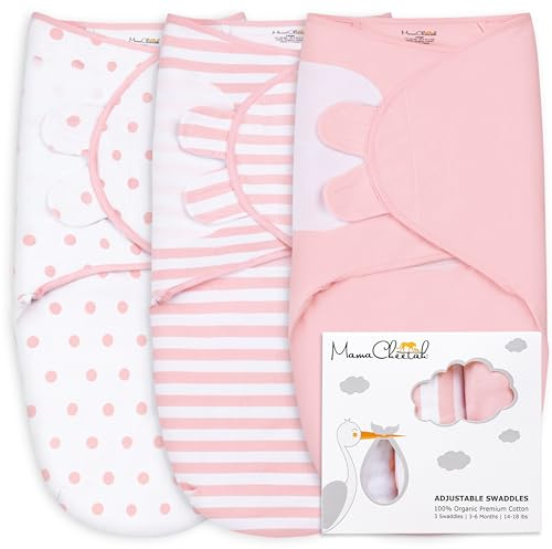Mama Cheetah Pucksack Baby, Wickeltuch für Säuglinge (3-6 Monate), verstellbares Wickeldecke für Neugeborene, 3er-Pack Pucktuch, 100% Bio-Baumwolle Swaddle Decke
