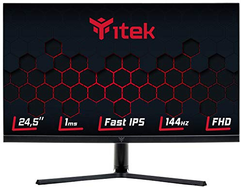 Itek Monitor GGF - 24.5 Pollici, Piatto, Risoluzione FHD 1920x1080, Pannello Fast IPS da 144Hz, Schermo 16:9, Risposta 1ms G2G, Collegamenti 2xHDMI e DP, USB, Altoparlanti, HDR, Adaptive Sync