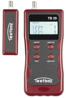 Testboy 29 Netzwerkverdrahtungstester (Mit übersichtlichem LC-Display, kann Kabelformate auf Unterbrechungen, Vertauschungen oder Kurzschlüsse überprüfen; handlich und leicht bedienbar), Rot/Schwarz
