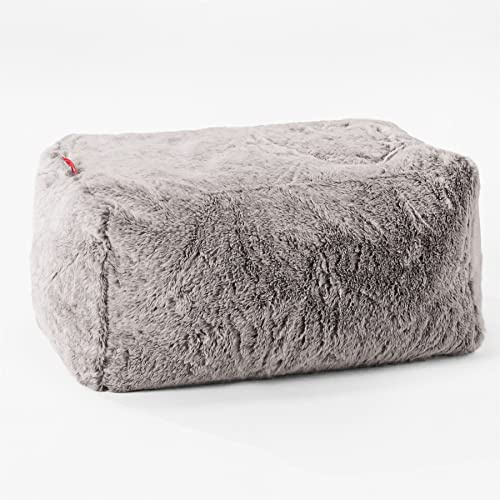 Lounge Pug Kleiner Fußhocker Pouf, Hellgrau Flauschiger Kaninchen Kunstpelzstoff, Sitzpouf, Pouf Sitzsack Hocker Wohnzimmer