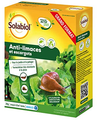 Solabiol Anti-Limaces & Escargots - 2 Kg - Granulés - Résistant À La Pluie - Prêt À l'emploi - Utilisable en Agriculture Biologique SOLIMA2