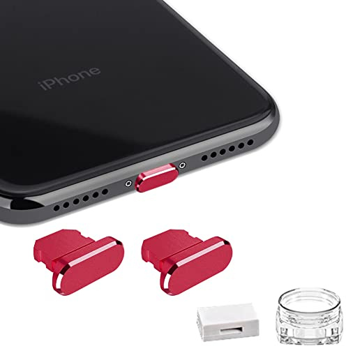 VIWIEU Anti Dust Plugs Covers Compatible with iPhone 14 13 12 11 Mini Plus Pro Max iPad AirPods 2 Pack, Metal Dust Guard Charms Protects iPhone Charging Port (Red)
