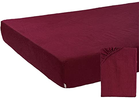 beties reines Leinen Spannbettlaken ca. 90x200 cm 100% Leinen Stone-Washed Spannbetttuch Steghöhe 25 cm (Merlot-rot)