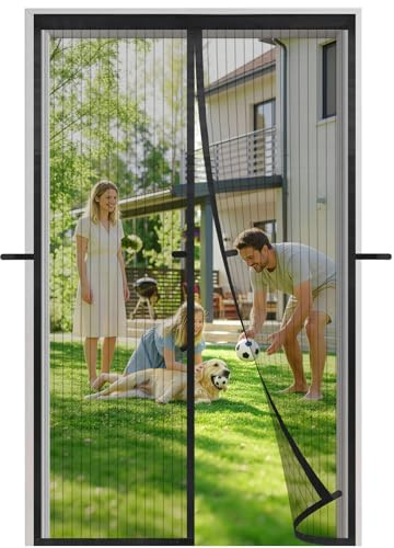 Meet Beauty Zanzariera Magnetica per Porte Finestre 90x210 cm, Design Antivento di Terza Generazione, Rete Fine, Chiusura Automatica, Nero