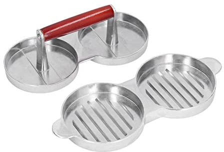 Cyrank Burgerpresse Patty Maker Kit, Hamburgerpresse Patty Maker Form Doppelte Hamburgerpresse Fleischformen für Picknick im Freien Camping Grill Slider Grillen Holzgriff