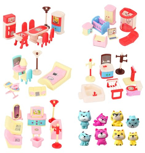 Katze Puppenhaus Möbel Set für Kinder Spielzeug Haus für Baby Kinder Mädchen Jungen Alter 3+, Miniatur-Zubehör pädagogische Pretend Play Spielzeug für Kleinkinder (50PCS)