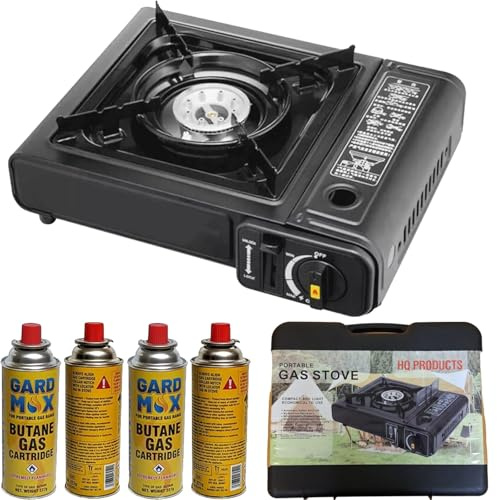 Portable Camping Stove with Cary Case | Premium Compliant Portable Gas Camping Stove with Automatic Ignition & Heat Control (Camp Stove with 4 Gas Canisters)