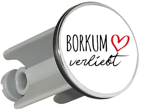 Huuraa Waschbeckenstöpsel Borkum verliebt Geschenk | Universal Stopfen 4cm höhenverstellbar Abflussstopfen Geschenkidee Stöpsel mit Motiv für das Waschbecken