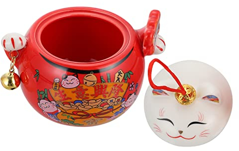 Amosfun Keramische Tee Kanister Porzellan Kaffee Jar Glück Katze Förmige Süßigkeiten Jar Honey Jar Bookie Glas Trocken Lebensmittel Container Spender Kaffee Kanister Glas Rot