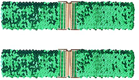 Allegra K Damen Shinny Wide Taillengürtel Interlock Schnallen Pailletten Dekor Stretchy Gürtel für Frauen 2 STÜCKE Grün 60cm/23.62