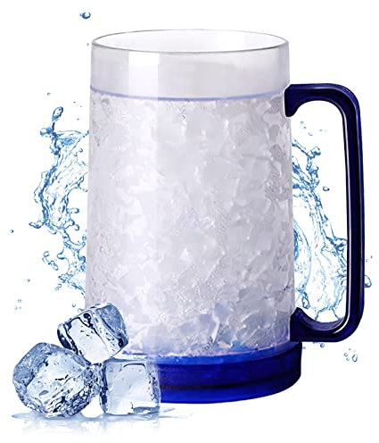 ACTOYS Jarra de Cerveza Congelador 450ML Taza de Cerveza para Congelar, Jarra de Cerveza Plastico, Vaso Doble Pared Cerveza, Vaso Frio para Cerveza para Mantener Bebidas Frescas 15 x 10 cm (Azul)