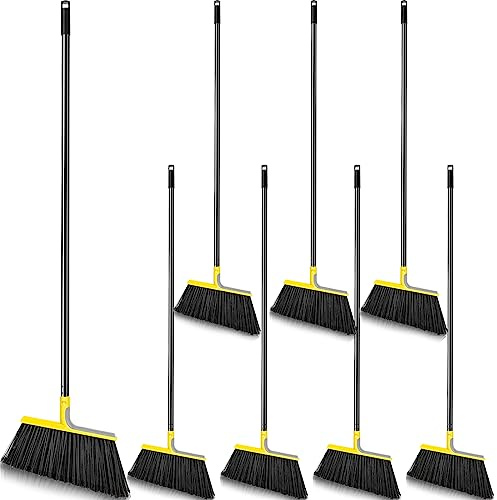 Roshtia 8 Pcs Heavy Duty Broom Set 58 Inch Outdoor Indoor Commercial Stiff Broom With Long Handle Angle Garage Concrete Outside for Sweeping Patio (Yellow)