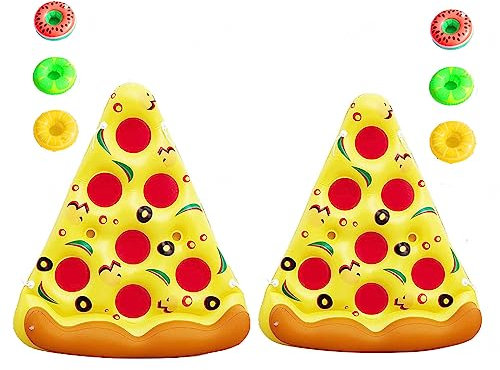 Large Pool Floats For Adults, Pizza Inflatable Float, With 3/6 Pack Inflatable Drink Holders Pizza Floatie For Kids And Adults,2PCS