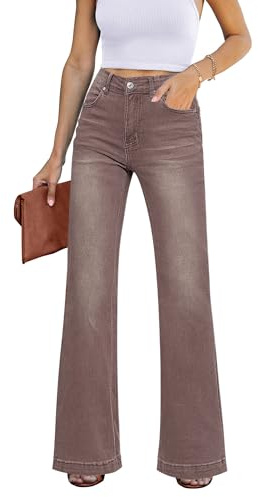 Roskiky Pantalones vaqueros elastizados de corte acampanado y cintura alta para mujer, vaqueros holgados de pierna ancha, XL