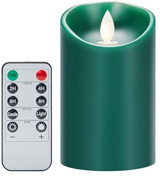 Koelaa Velas LED, Velas de Batería, Verde Velas de LED con Control Remoto, Velas sin Llama, Velas Parpadeantes, Velas que Funcionan con Pilas, Velas para Navidad, Fiesta-7.5 * 12.5cm