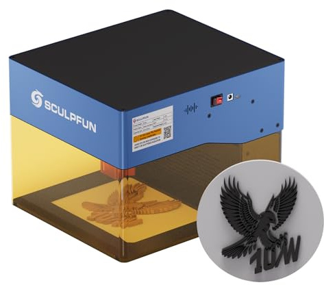 SCULPFUN iCube Pro Max 10W lasergravierer, mini laser graviermaschine mit Rauchfilter, Sculpfun APP Gravur, Gravurgeschwindigkeit 10000 mm/min, Temperatur alarm, 120x120 mm Gravurbereich