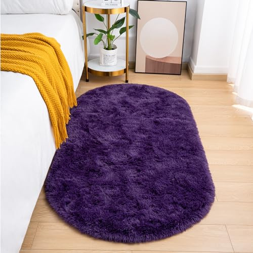Goideal Fluffy Bedroom Rug, Small Oval Area Rugs, Purple Shag Bedside Carpet for Kids Room Nursery Dorm Cute Fuzzy Indoor Decor for Boy and Girl, 2.6 x 5.3 Feet