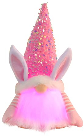 ENLACE Wichtel Ostern Mit Led, Osterdeko Beleuchtet, Handgemachte Plüsch Osterhasen Zwerg, Ostern Deko Hasen Wichtel für Osterdekoration Frühling Dekor Urlaub Dekoration, Rosa