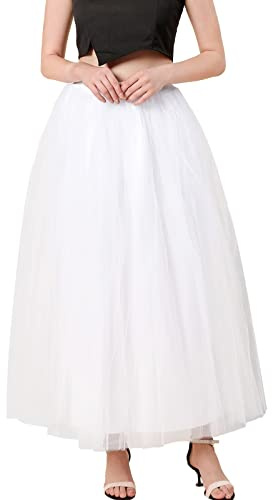 Costume de carnaval pour femme - 4 couches - Jupe longue en tulle vintage bouffante - Jupe longue princesse - Jupe de ballet - Jupe trapèze - Pour carnaval, mariage, fête, occasion, Blanc., taille