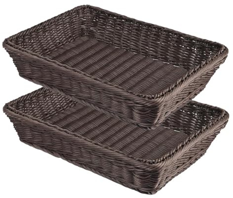 RT&BS 2 Pièces Osier Corbeille a Pain, Corbeille à Fruits en Osier, Paniers de Paques, Réutilisable Tissé à la main Paniers de Rangement pour Pain, Fruit, Légume, Œuf, Snacks (Café, Moyen)