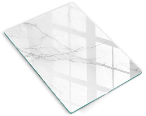 Wallfluent Robuste mit Motiv Anti-Rutsch-Pads Sechseckig 40x52 cm Gehärtetem Glas Hartglas Für küche Schneidebrett - Zarter weißer Marmor